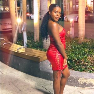 Red satin Midi Dress